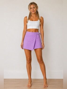 Carmar 100% Linen Lilac Wrap Mini Skirt Size Small
